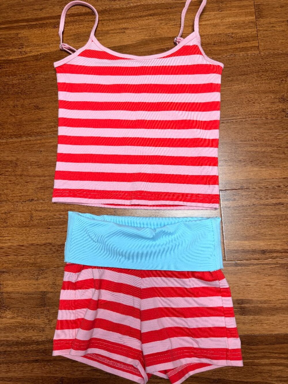 Wear Naré pink stripped fold over shorts and tank top